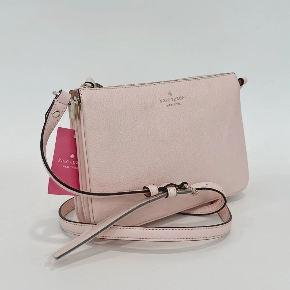 NEW Kate Spade Jackson Triple Gusset Leather Crossbody Bag Peach Puff Pink